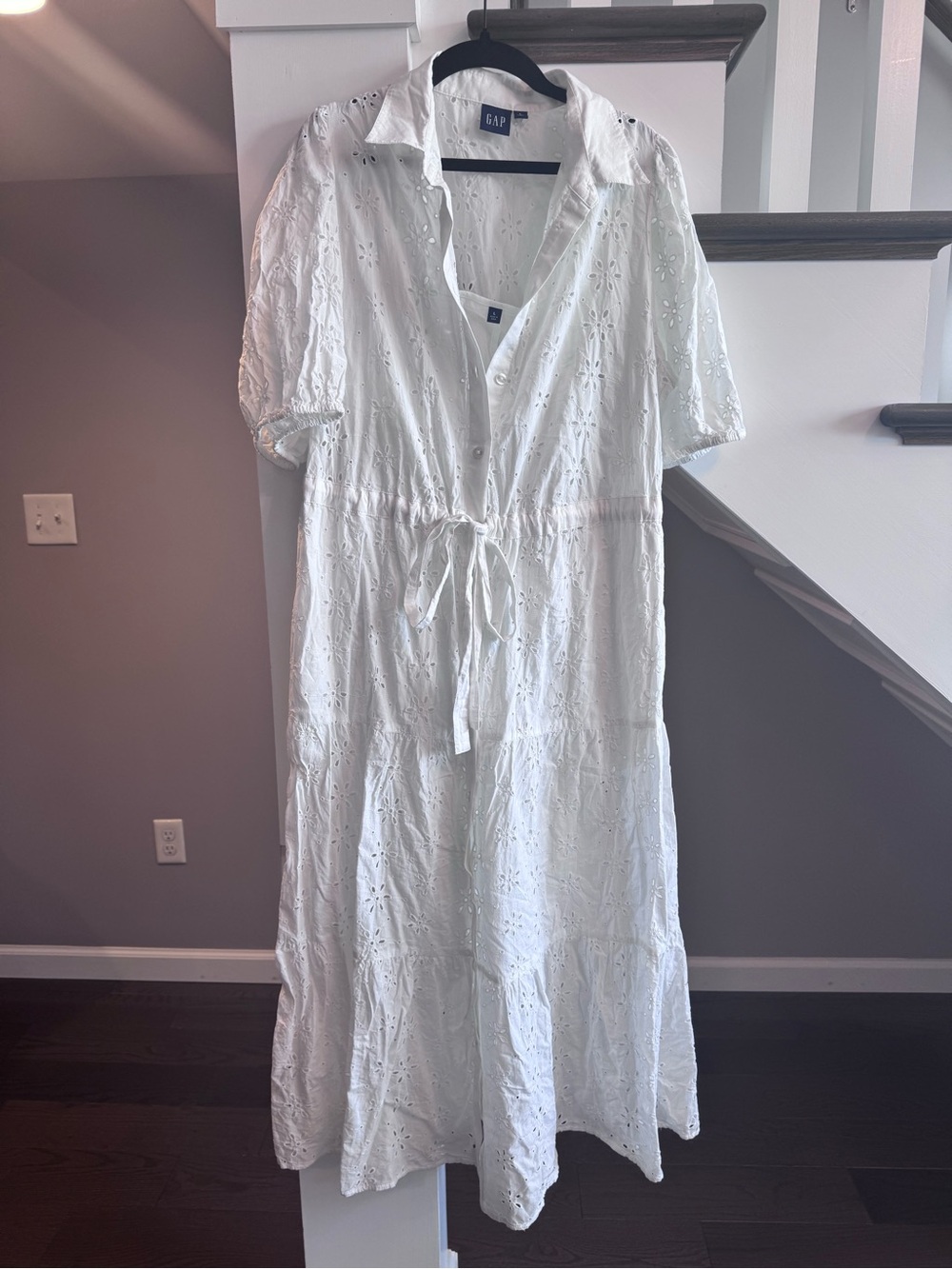 GAP White Eyelet Tie-Front Maxi Dress